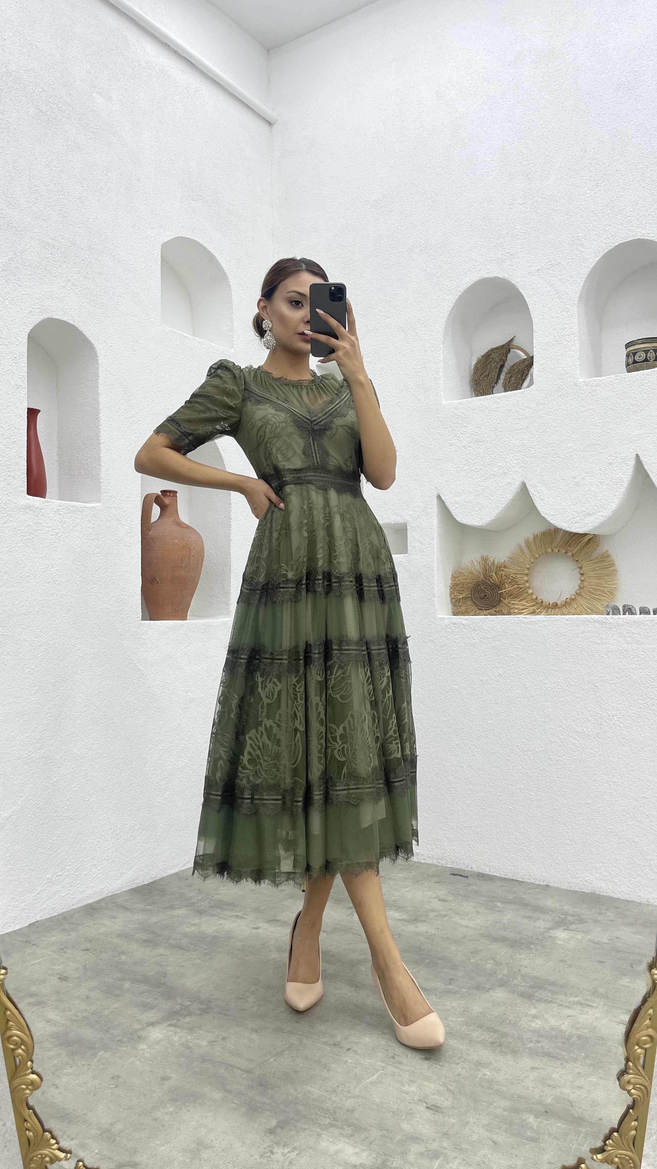 Khaki hotsell lace dress