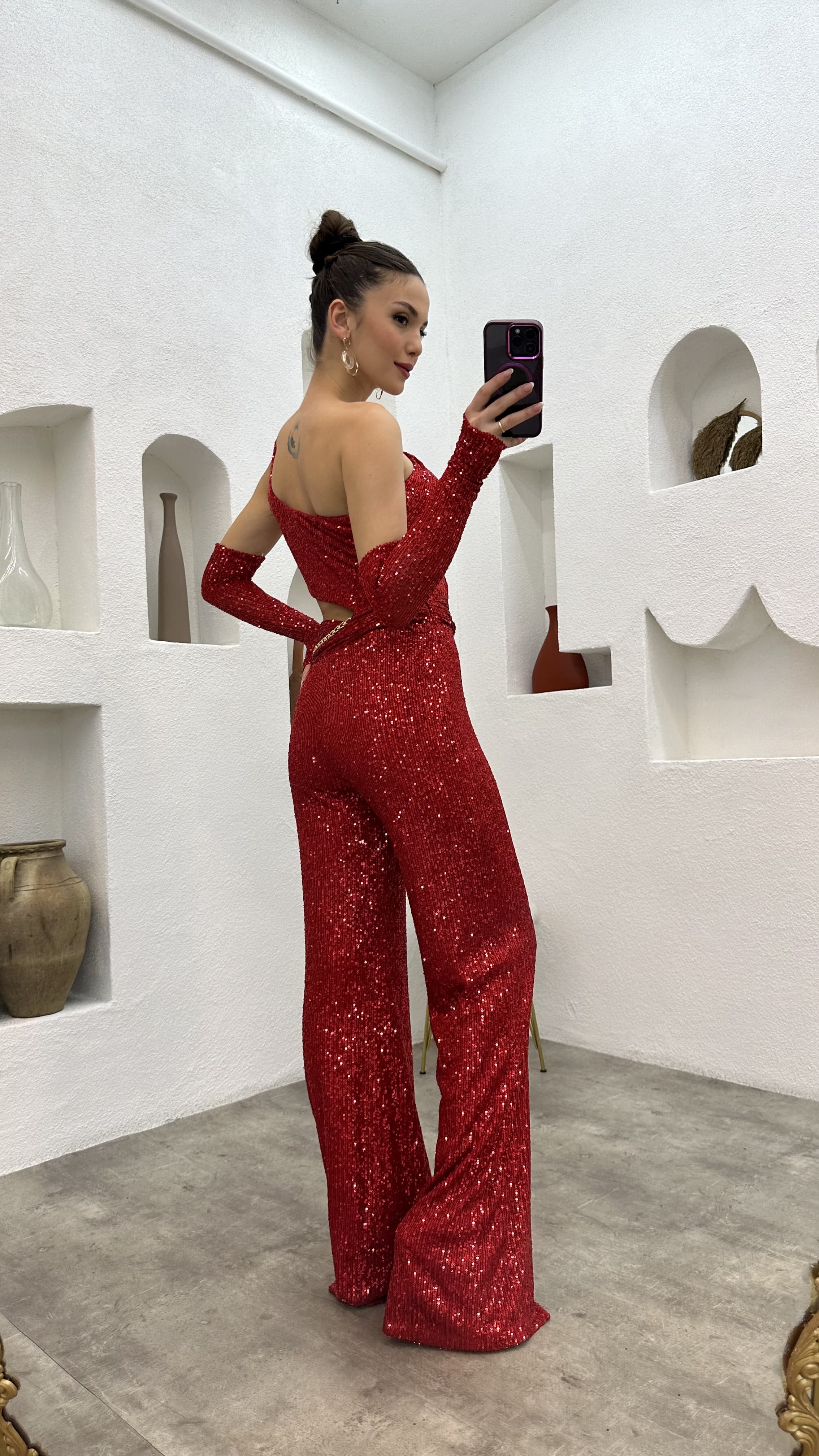 Star Of The Show Sequin Jumpsuit, Red