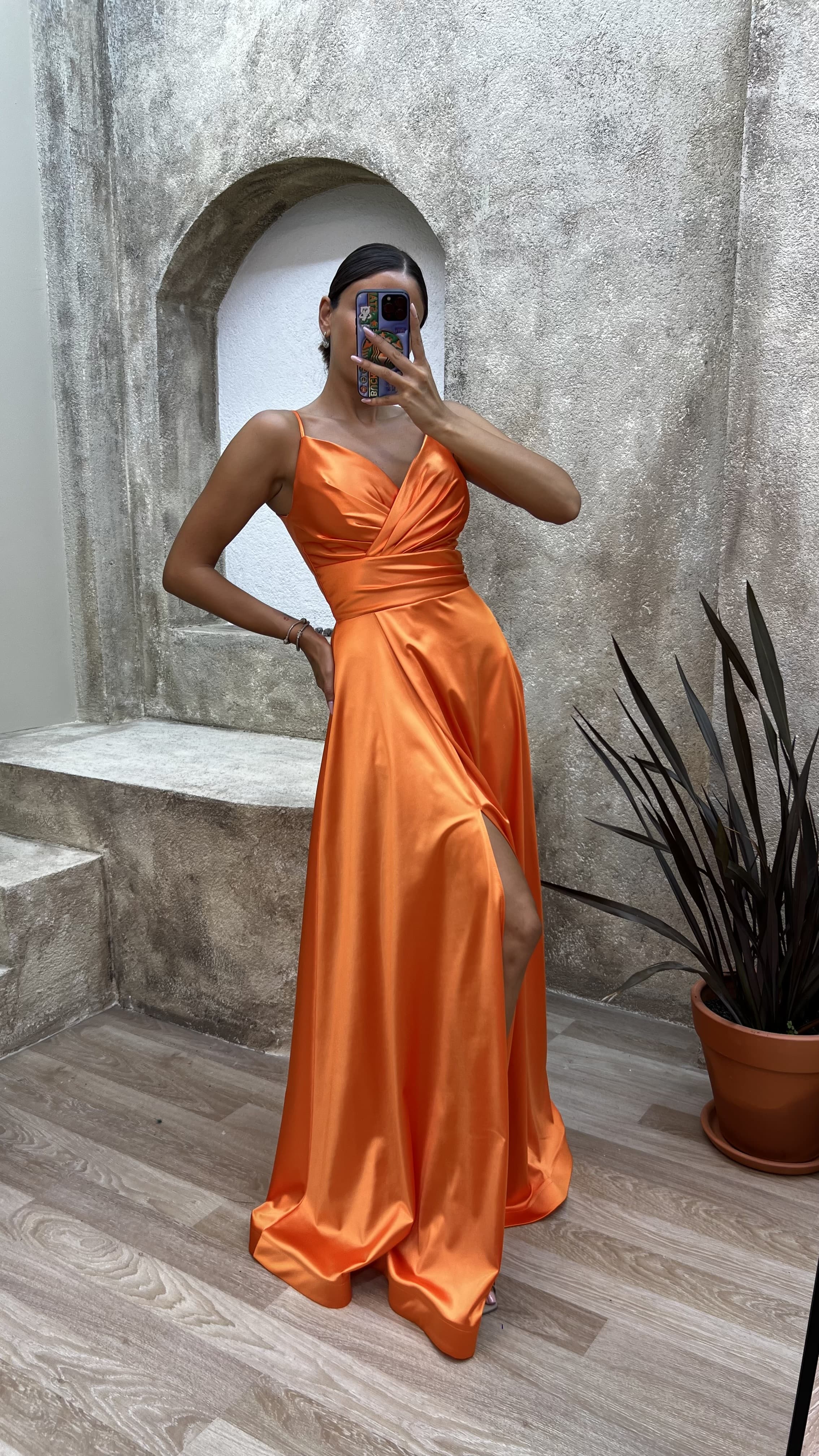 Orange silk outlet gown