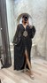 Siyah Balon Kol Bel Detay Özel İşlemeli Tasarım Abiye Elbise