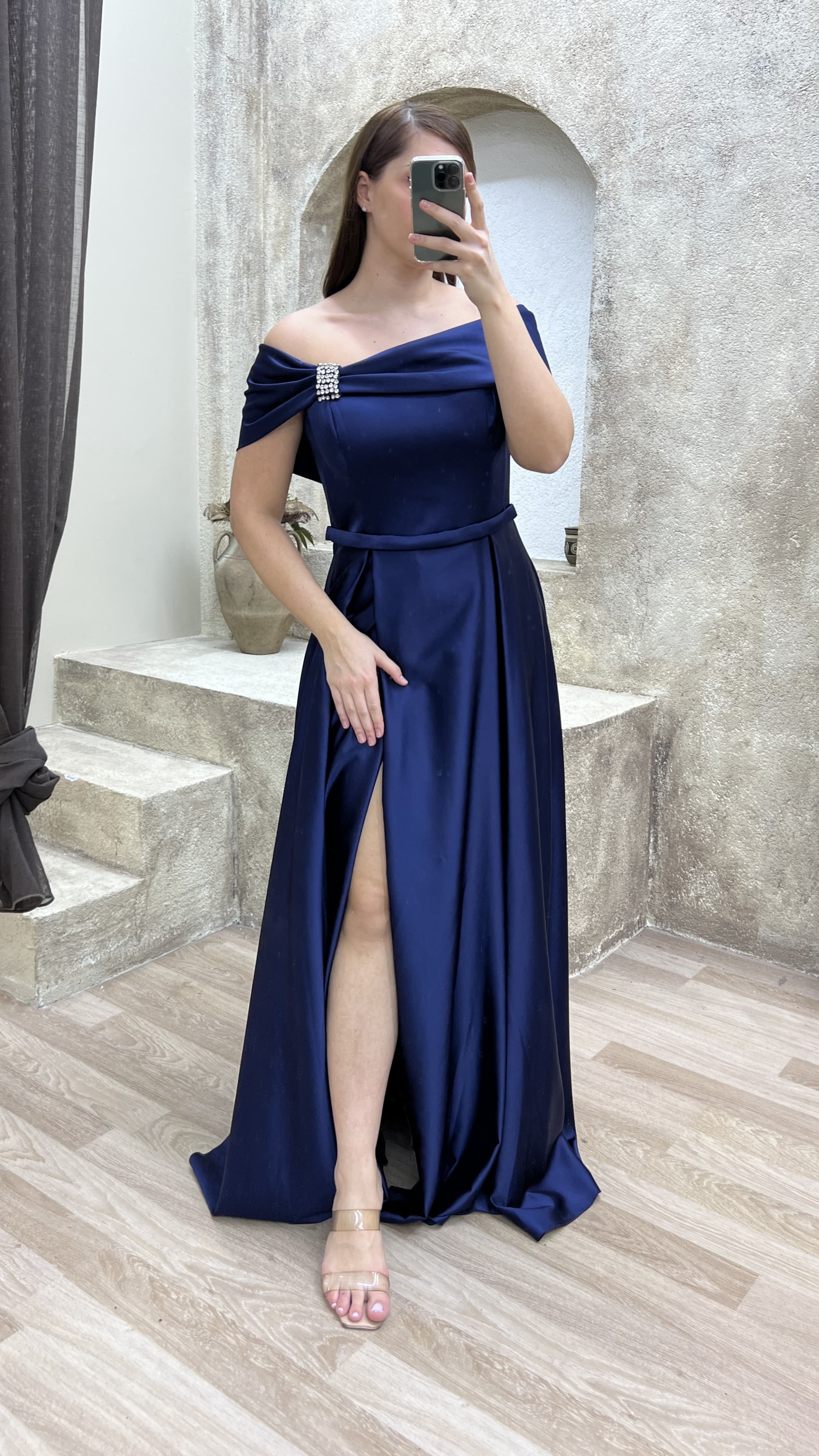 Robe satin bleu marine sale