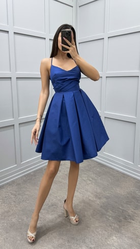 Lacivert İp Askılı Tasarım Mini Elbise