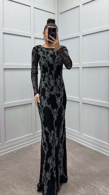 Siyah İşleme Detay Özel Tasarım Abiye Elbise
