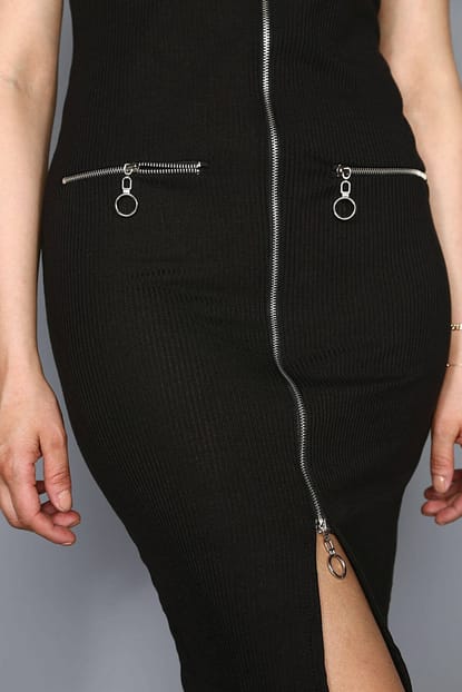 Black Zipper Detail Dress