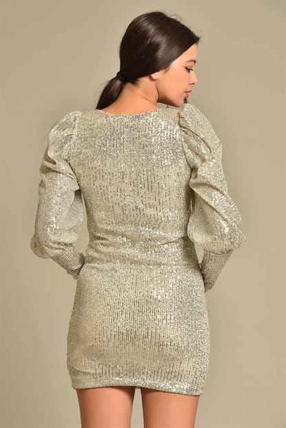 Silver Bubble Sleeve Mini Dress Pulpayet