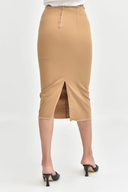 Detailed Slit Skirts Jean Mustard Front Laces