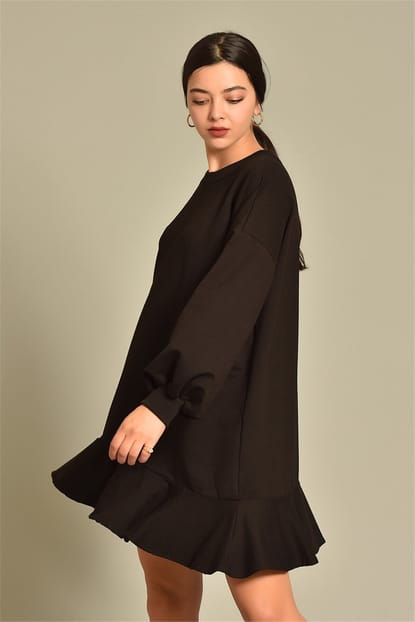 Black Skirt Asymmetric Cut Sweater Dress