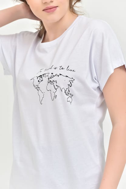 White World Continents Print T-Shirts