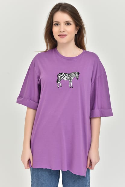 Purple Zebra embroidered T