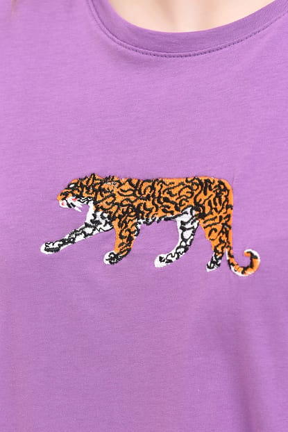 Kaplan purple embroidered slit T