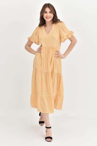 Handles Handle Yellow Patterned Viscose Dress