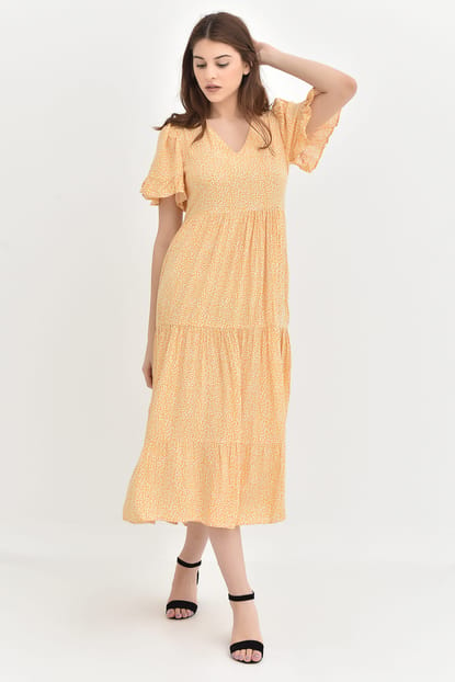 Handles Handle Yellow Patterned Viscose Dress