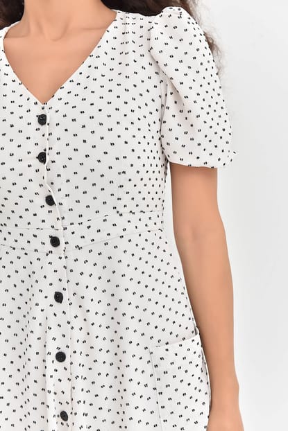 White Polka Dot Watermelon Sleeve Shirt Dress