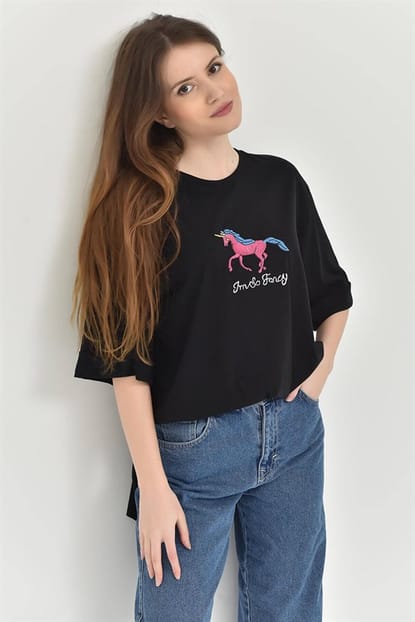 Slit Black Embroidered Shirts