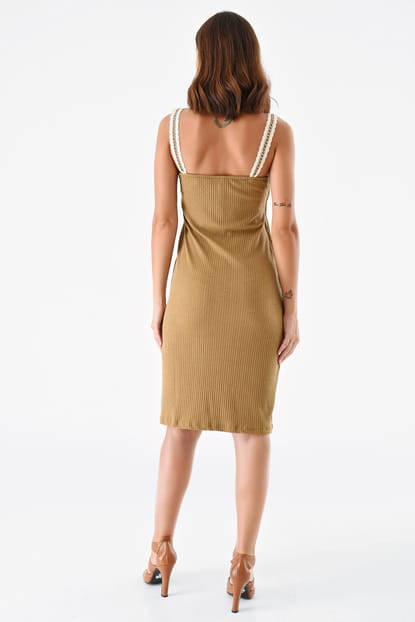 Brown Strap Chain Detail Dress