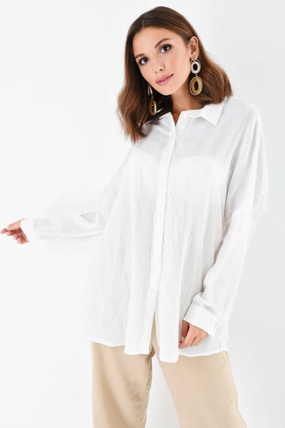 White Patterned Long Sleeve Shirt