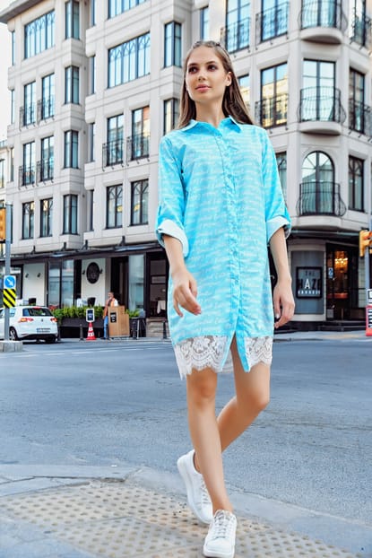 Over turquoise lace skirt Written Dress