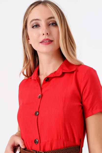 Arched Red Shirt Midi Dress Length