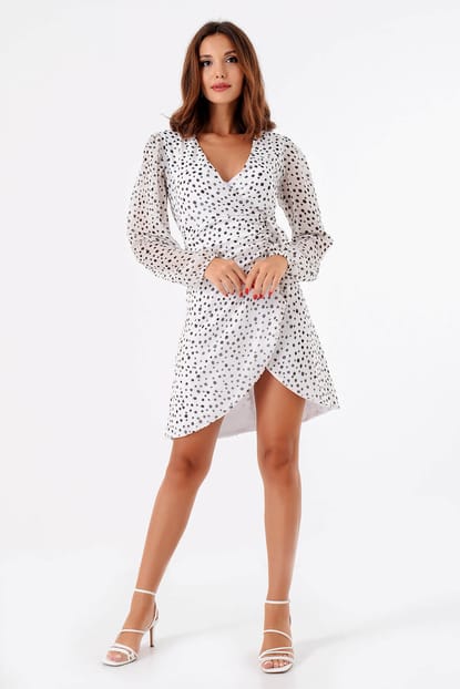 White polka dots ruffles Chiffon Dress Details