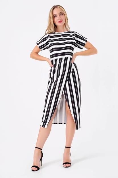 White Stripe Skirt pareo Detail Dress