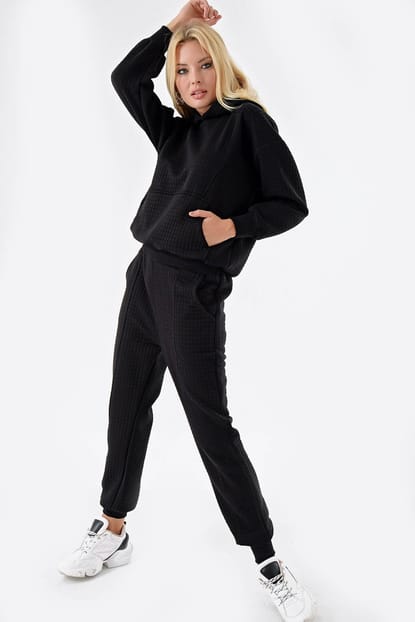 Black Knitting Quilting Track Suits