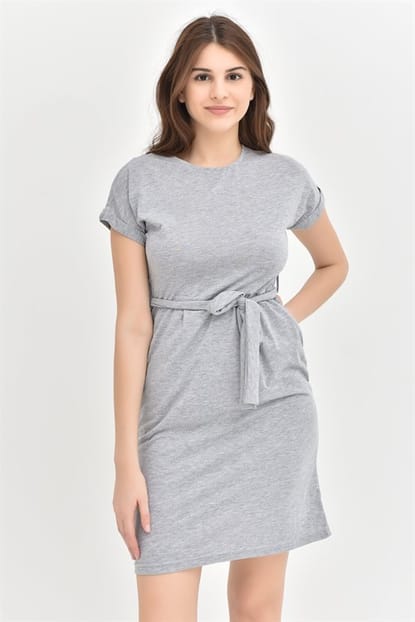 Combed Short Sleeve Dress Gray