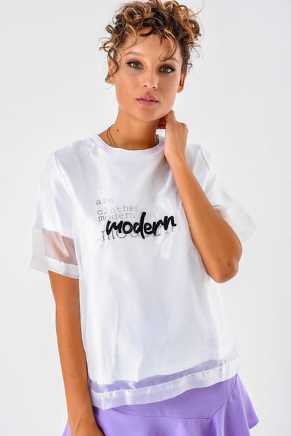 Advanced Text Tulle Over White Shirts