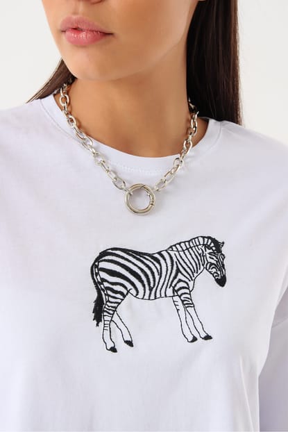 White Zebra Embroidered Shirts