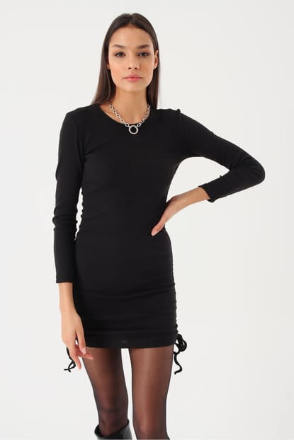 Short Dress in Black Side Drawstring Camisole