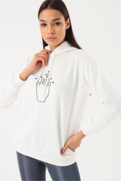 White Hooded Sweatshirt Printed bias