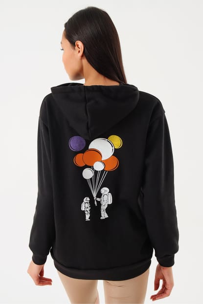 Black Hooded Sweatshirt bias Printed Balloon