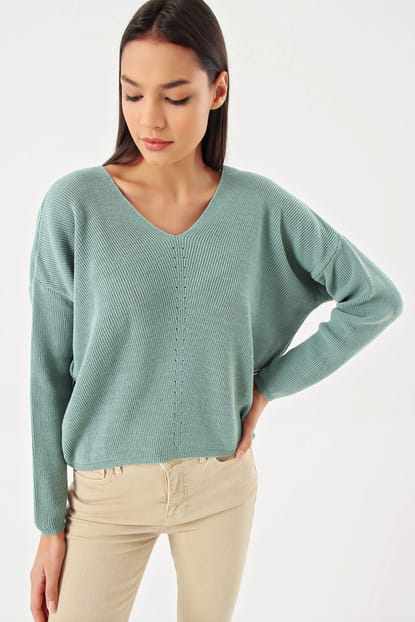Green Sweater V Neck Sweater