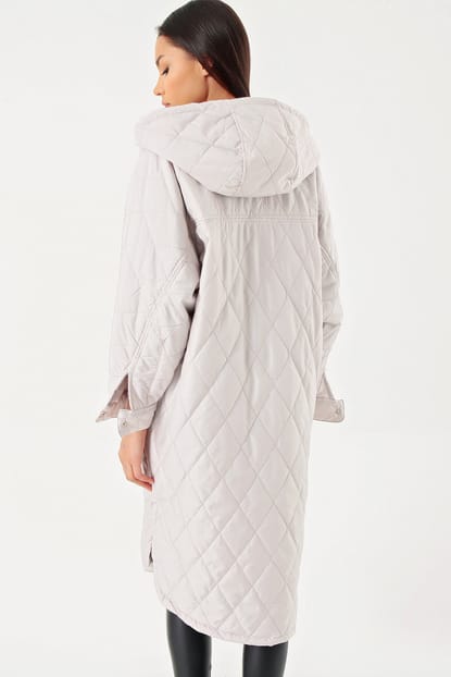 Quilted Long Coat Gray