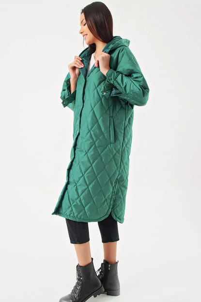 Long Quilted Coat Green