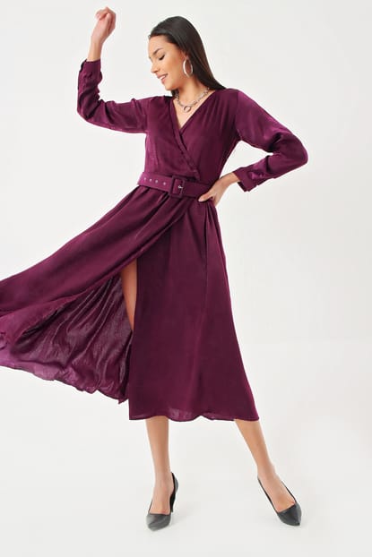 Arch Purple Satin Dress Length Midi