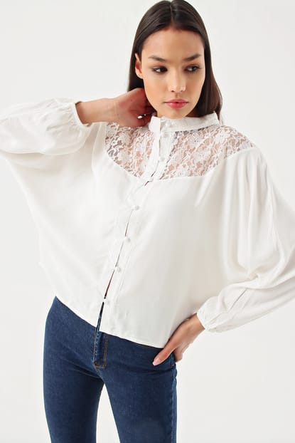 White Guipure Detail Shirt