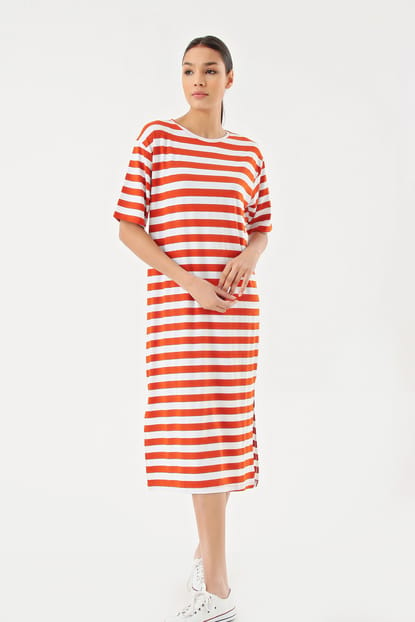 Tile Striped Dress Slit