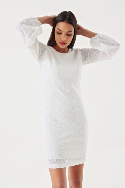 White Stamps Sequin Mini Evening Dress