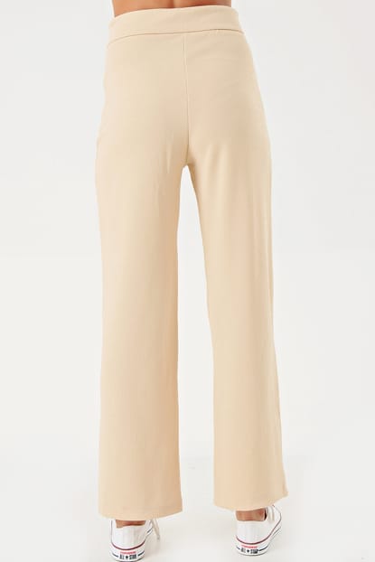Cream Knitwear Pants Belt Detail