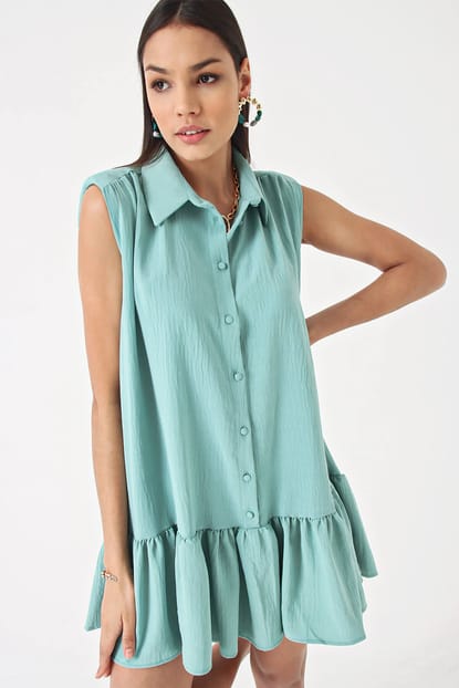 Mint Green Flywheel Collar Dress