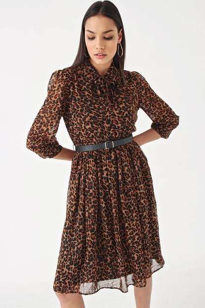 ECRU Leopard Pattern Chiffon Dress