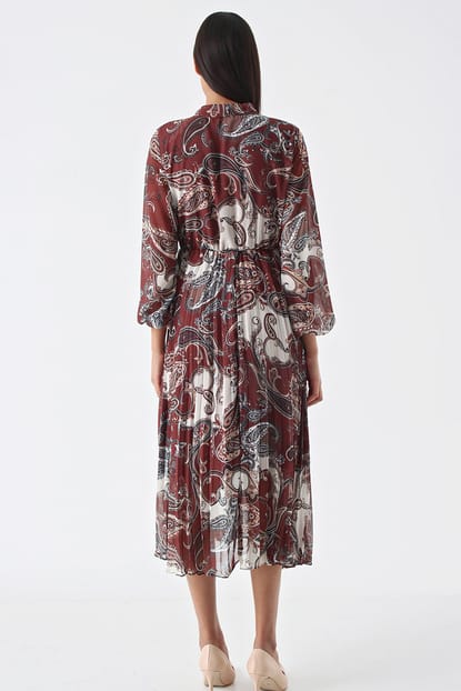 Brown Patterned Chiffon Dress piliseli