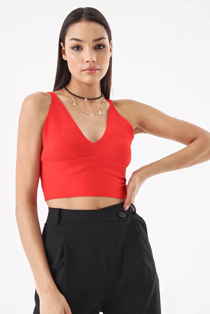 Red Sweater Hanging Rope Bustier