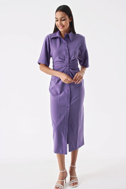 Detailed ruffles Purple Dress Shirt