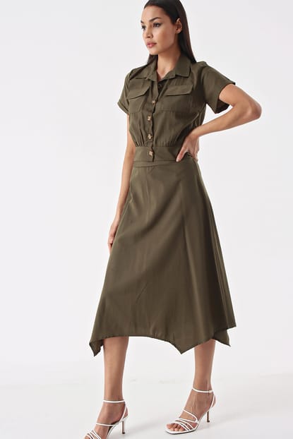 Genuine Asymmetric Cut Blouse Skirt Set
