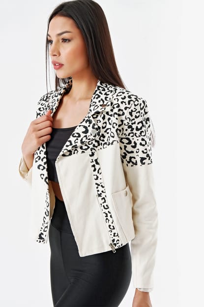 Cream Leopard Pattern Design Jacket