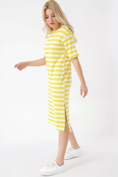 Yellow Striped Slit Dress