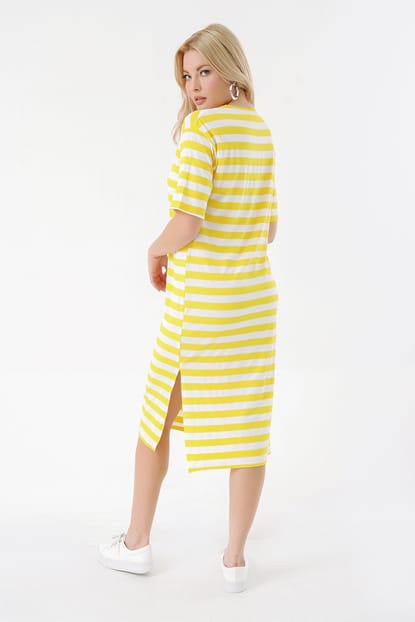 Yellow Striped Slit Dress
