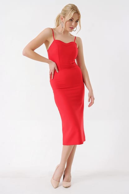 Hanging Rope Pencil Dress Red FM
