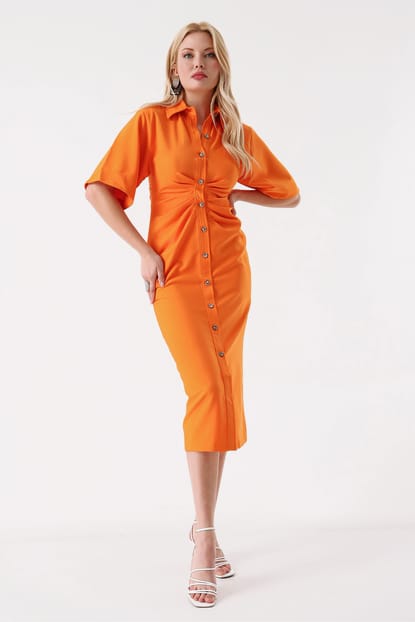 Detailed orange ruffles Dress Shirts